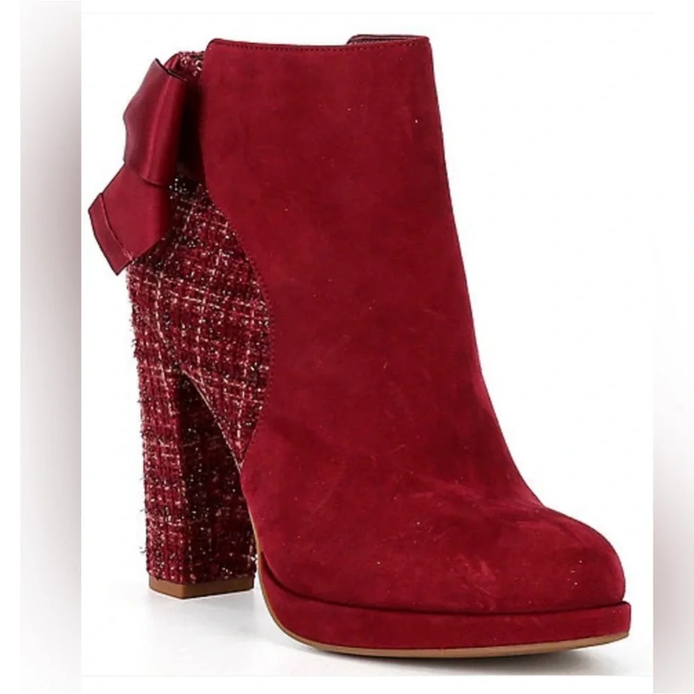 NEW Copper Key “Curtsey” Red Suede Tweed Booties NWT women size 6.5
